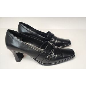 Artiva Angela Women's Silver Button Leather Block Heels Loafers Pump Shoes 8.5M